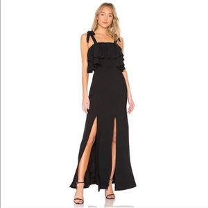 C/MEO Collective Be About You Formal Tie Shoulder Ruffle Black Maxi Dress Gown